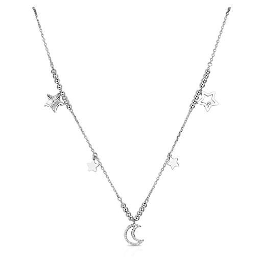 Brosway collana girocollo donna in acciaio con simbolo luna/stella, collana donna collezione chant - bah07