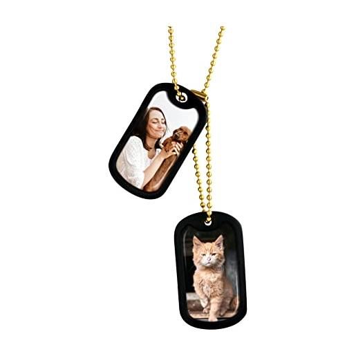 U7 collana con foto personalizzata colorato, 60 cm due pezzi collana donna uomo in acciaio + silicone, oro militare ciondoli per collane gioielli personalizzati, idee regalo per amici amanti famiglia