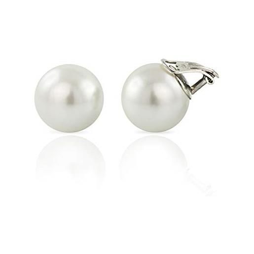 inSCINTILLE orecchini donna a perla in argento rodiato 925 con chiusura clip (diametro 1.20 cm, bianco)