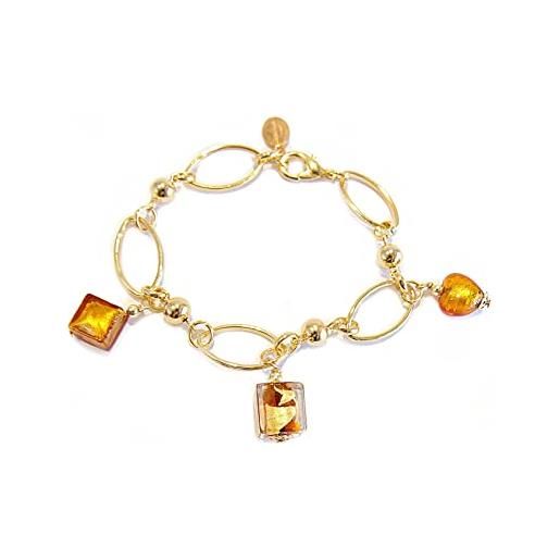 VENEZIA CLASSICA - bracciale da donna con perle in vetro di murano originale, collezione florence, made in italy (ambrato)