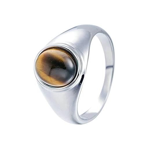 Lieson anello in acciaio uomo, anelli di fidanzamento uomo anelli acciaio zircone pietra opale marrone ovale anello argento misura 25