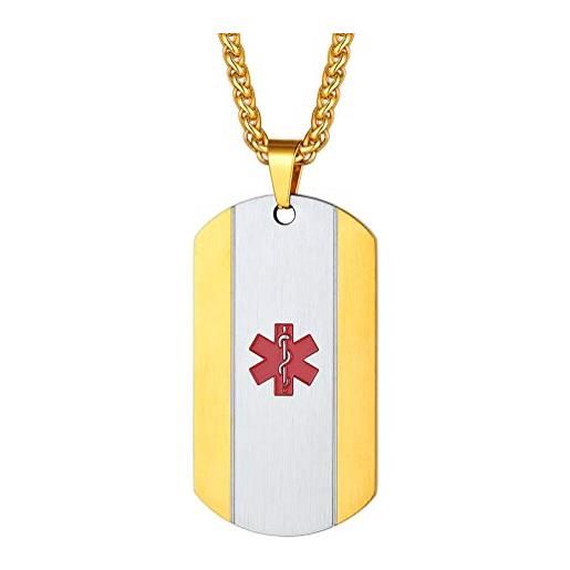 PROSTEEL emergenza medica stella di vita rossa collana pendente personalizzata informazione medica gruppo sanguigno, catena regolabile, acciaio inossidabile placcato oro, oro - incisione gratis