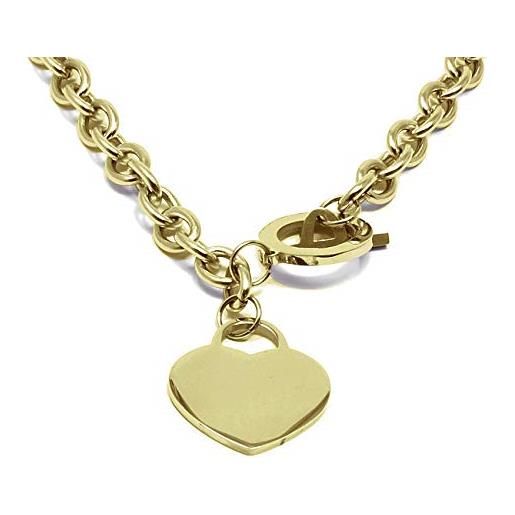 inSCINTILLE cuore rock collana donna a catena in acciaio lucido inossidabile e cuore (oro)