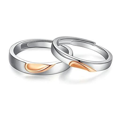 BCughia fedine, fedine fidanzamento coppia incisione con puzzle cuore argento sterling fidanzamento anelli regolabili per uomo e donna