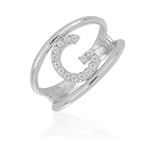 Artlinea, anello in argento 925 sterling, gioiello personalizzato con la lettera g maiuscola, con pavé zirconi, retro aperto con misura regolabile 19-24, made in italy