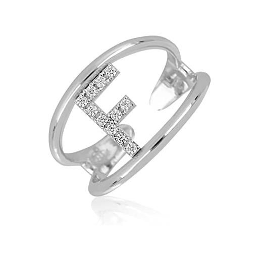 Artlinea, anello in argento 925 sterling, gioiello personalizzato con la lettera f maiuscola, con pavé zirconi, retro aperto con misura regolabile 5-11, made in italy