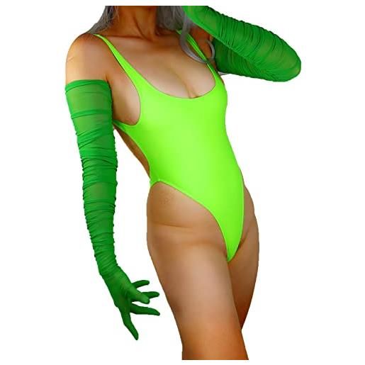 DooWay guanti da donna super lunghi in tulle con maniche increspate in rete elasticizzata touchscreen protezione solare abito da sera guanti trasparenti verde, verde, m