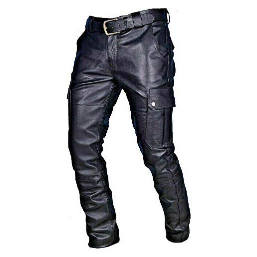 oneforus pantaloni in pelle da uomo pantaloni in ecopelle con tasca laterale alla moda