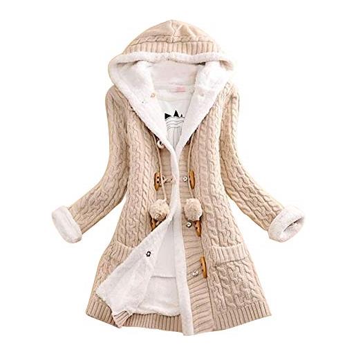 Cloodut maglione invernale da donna, elegante, lavorato a maglia, lungo, spesso, cardigan con cappuccio, maglione invernale con scollo aperto (bianco, m)