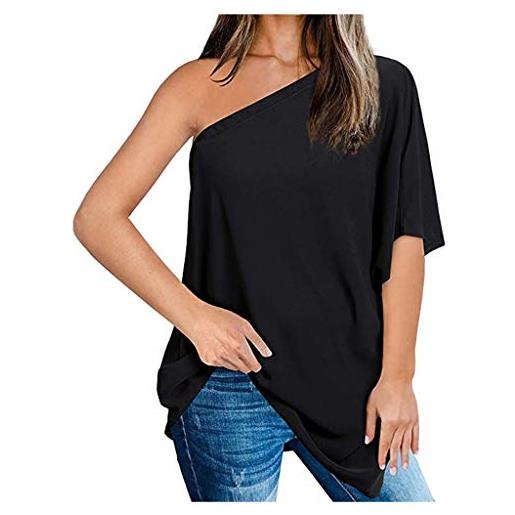 Kenmeko camicia donna blusa donna camicie estive asimmetriche con manica a pipistrello oversize monospalla (s, nero)