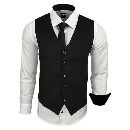 Subliminal Mode - gilet + camicia + cravatta da uomo con colletto bicolore tinta unita manica lunga vestibilità business stiratura facile rn33, giallo, l