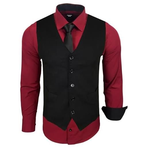 Subliminal Mode - gilet + camicia + cravatta da uomo con colletto bicolore tinta unita manica lunga vestibilità business stiratura facile rn33, nero/bianco, m