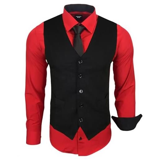 Subliminal Mode - gilet + camicia + cravatta da uomo con colletto bicolore tinta unita manica lunga vestibilità business stiratura facile rn33, bianco, xl