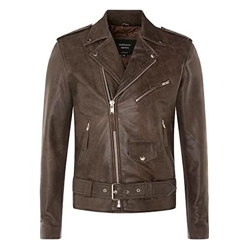 Infinity Leather giacca da motociclista da uomo in pelle marrone classico con logo brando l