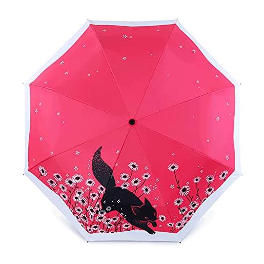 TaissBocco ombrello da viaggio con grazioso gatto, leggero, pieghevole, resistente alla pioggia, antivento, protezione solare e anti-uv, per ragazze, amici, familiari, compagni di classe, t2, 