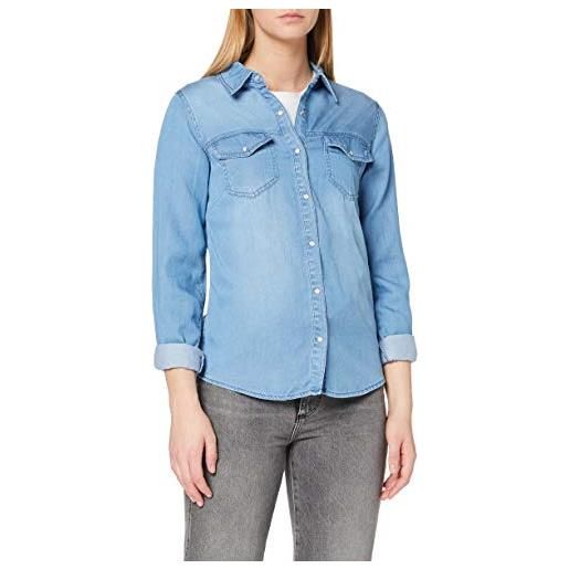 Vila clothes vibista denim shirt-noos, camicia donna, blu (medium blue wash: clean), 40 (taglia produttore: large)