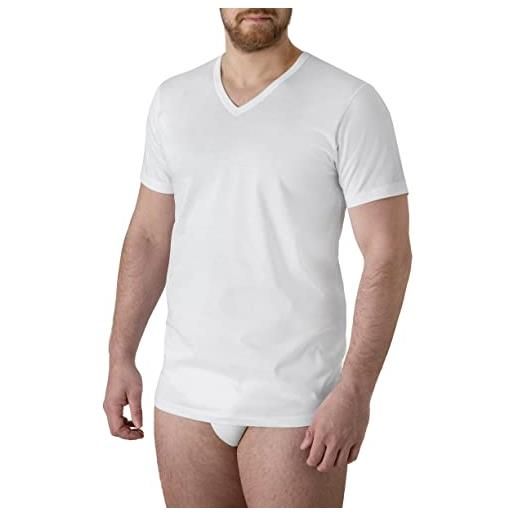 Felis confezione da 3 scollo a v mezza manica uomo classico, cotone mercerizzato, maglietta t-shirt, bianco, traspirante e comodo