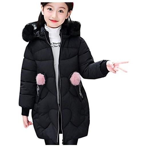 AnKoee ragazze giacca cappotto con cappuccio piumino caldi giubbotto parka per bambino ragazze, nero 120cm/3-4 ans