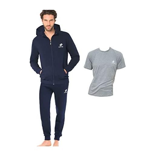 Lotto tuta uomo invernale + t-shirt / boxer in omaggio tuta uomo in felpa di cotone garzato con zip intera tuta uomo completa (felpa nero+pantalone nero+boxer, m)