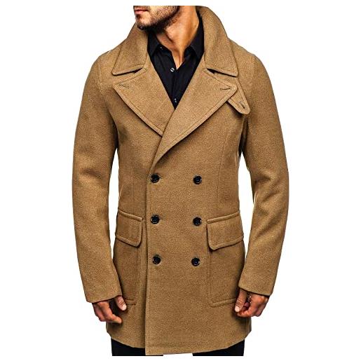 BOLF uomo cappotto doppiopetto impermeabile doppia fila collo alto autunnale con cintura lungo tempo libero giacca lunga elegante outdoor style 8856 noir l [4d4]