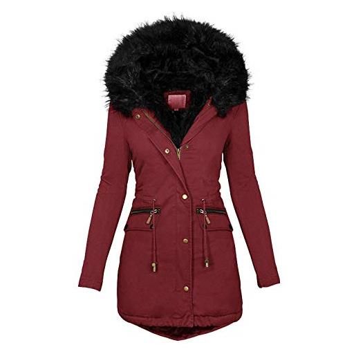 SOIUTAO cappotto, giacca da donna con cappuccio, giacca invernale, grande dimensione, casual, tinta unita, abbigliamento a vento, b7-nero. , l