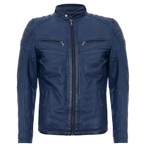 Infinity Leather giacca da motociclista da uomo blu navy trapuntata in pelle da corsa con zip 5xl