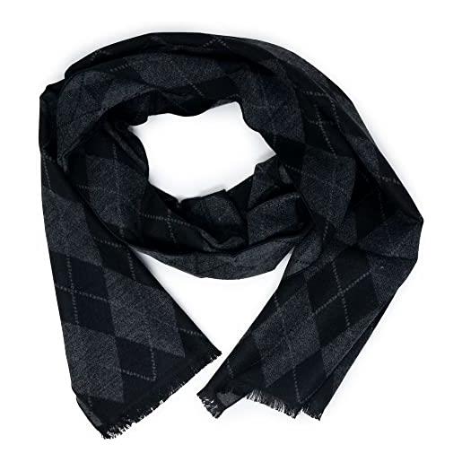 Emila sciarpa elegante uomo invernale con rombi sciarpone da ragazzo grande casual pashmina fantasia scarf calda scalda collo morbida per scaldacollo leggera unisex autunno inverno 2023 2024 nero