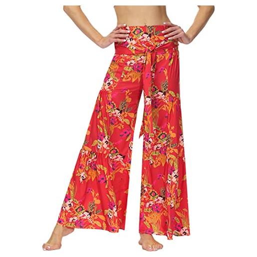 Yimutian pantaloni donna gamba larga stampa floreale pantalone largo pantaloni da spiaggia elastico in vita estivo casual rosso s