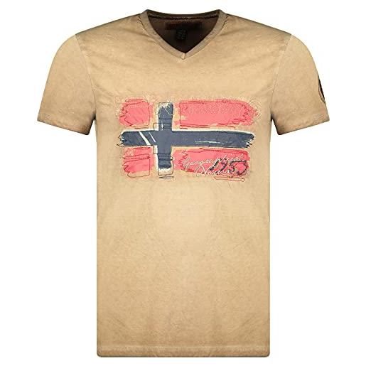 Geographical Norway joasis men - maglietta in cotone da uomo, casual, con stampa, logo grafico, maniche corte, scollo a v, vestibilità regolare da uomo (arancione, m)