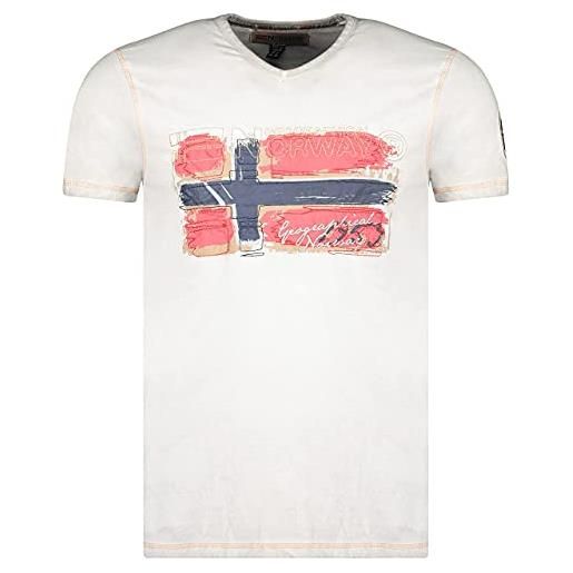Geographical Norway joasis men - maglietta in cotone da uomo, casual, con stampa, logo grafico, maniche corte, scollo a v, vestibilità regolare da uomo (marina, 3xl)