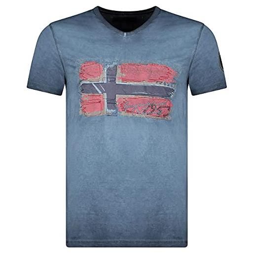 Geographical Norway joasis men - maglietta in cotone da uomo, casual, con stampa, logo grafico, maniche corte, scollo a v, vestibilità regolare da uomo (grigio, l)