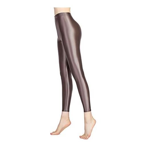 LEOHEX raso lucido opaco collant calze sexy lucido yoga leggings sport donne fitness giapponese vita alta thights, turchese, m