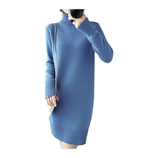 Suvoiier donne casual pile collare spessa maxi vestito sciolto maglione dolcevita cashmere abiti lunghi per le donne, blu, xxxl