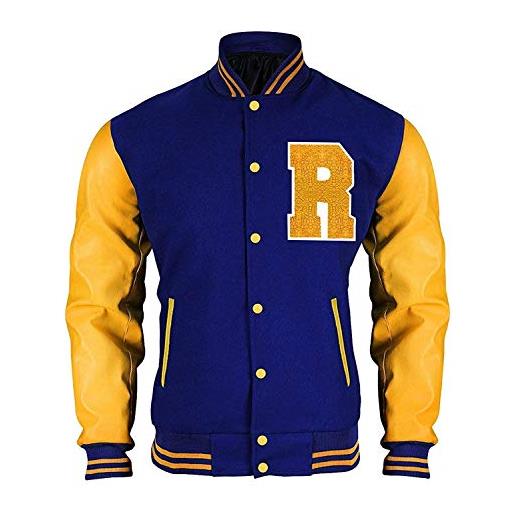 Fashion_First giacca da baseball unisex varsity college - bomber - stile americano letterman lana + giacca in ecopelle, lana nero, xs