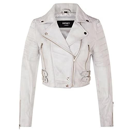 Infinity Leather giacca corta bianca da donna in vera pelle da motociclista chic gotica xs