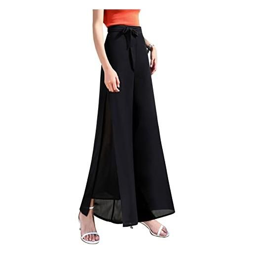 Putaowor pantaloni da donna in chiffon ad alta elastico in vita palazzo pantaloni svasati gamba dritta, nero normale. , 50