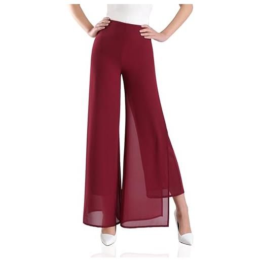Putaowor pantaloni da donna in chiffon con gamba dritta a palazzo in vita elastica bianco normale 36