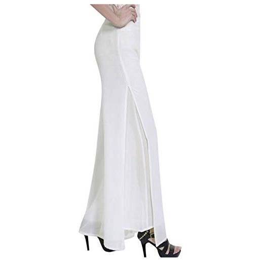 Putaowor pantaloni da donna in chiffon con gamba dritta a palazzo in vita elastica borgogna split 44