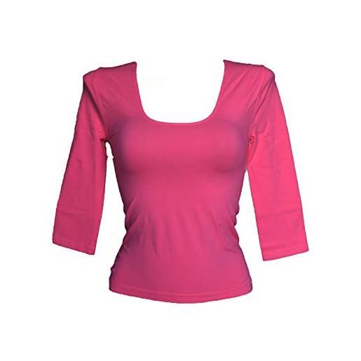SENSI' maglia donna scollo madonna manica 3/4 morbida microfibra senza cuciture seamless - made in italy (40-44, fucsia)