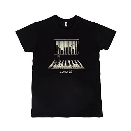 Pampling t-shirt music is life - maglietta pianoforte - colore nero - 100% cotone - stampa serigrafica di alta qualità