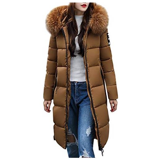 EUCoo Donna eucoo cappotto invernale da donna piumino addensato cappotto invernale caldo impacchettabile con cappuccio in pelliccia sintetica