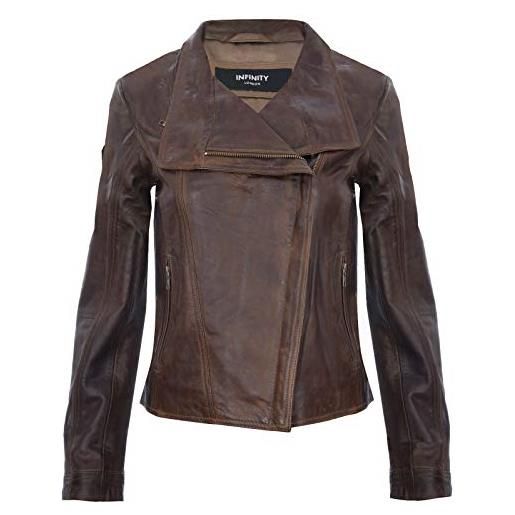 Infinity Leather giacca in pelle da donna marrone giacca in vera pelle con scialle stile biker classico m