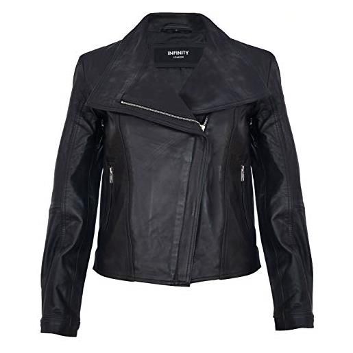 Infinity Leather giacca in pelle da donna nero giacca in vera pelle con scialle stile biker classico l