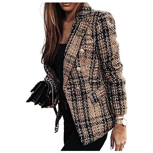 SHINROAD giacca scozzese da donna blazer doppiopetto maniche lunghe cardigan spesso business cappotto invernale vestiti femmin