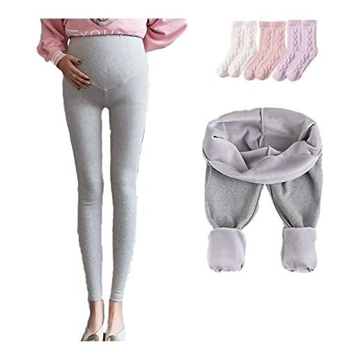 GOTOBMP leggings premaman termici invernali, imbottiti, leggings premaman a vita alta, leggings per donne incinte (m, grigio chiaro)