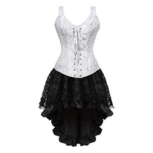 Hengzhifeng corsetto con gonna donna vintage bustino corsetti cosplay halloween (eur 32-34, nero)