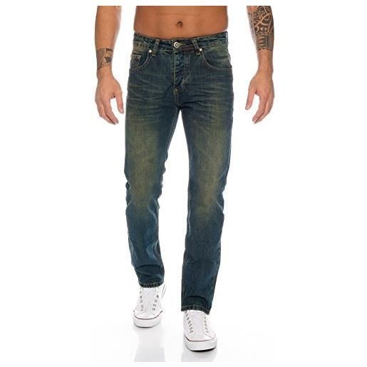 Lorenzo Loren jeans da uomo effetto usato, con vestibilità regolare, larghezza da 72-112 cm e lunghezza da 76-97 cm ll-324 blu scuro 32w x 34l