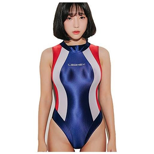 LEOHEX body sexy da donna, costume da bagno giapponese liscio a taglio alto, monokini marina militare l