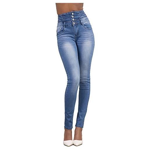 ShiFan jeans vita alta donna skinny denim pantaloni slim fit legging elasticizzati blu marino xl