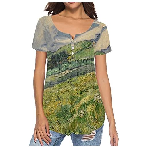 xixirimido camicie da donna a maniche lunghe tunica casual estate felpa taglie forti s-4xl, campo verde di van gogh, xl